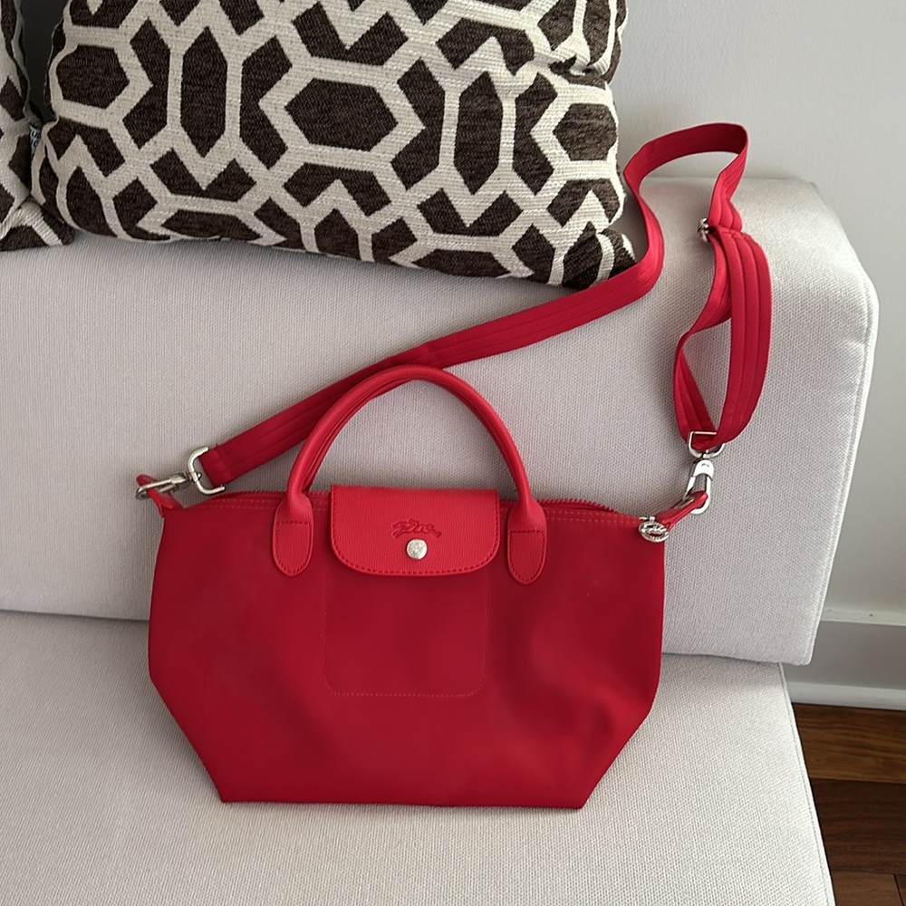 LONGCHAMP MODELE DEPOSE RED NYLON MEDIUM BAG WITH SHOULDER CROSSBODY STRAP - Picture 2 of 14
